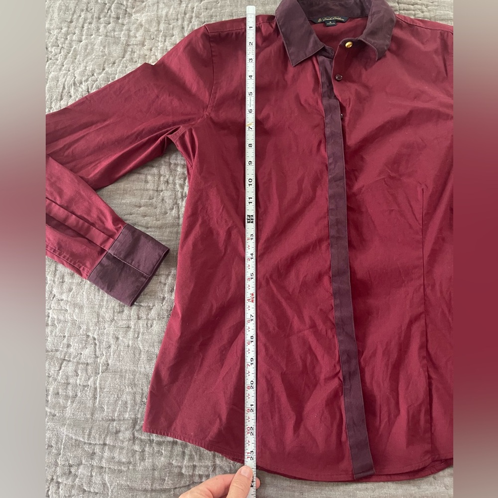 Brooks Brothers Maroon Burgundy Button Down shirt gold buttons sz 4 cotton blend - Picture 8 of 10